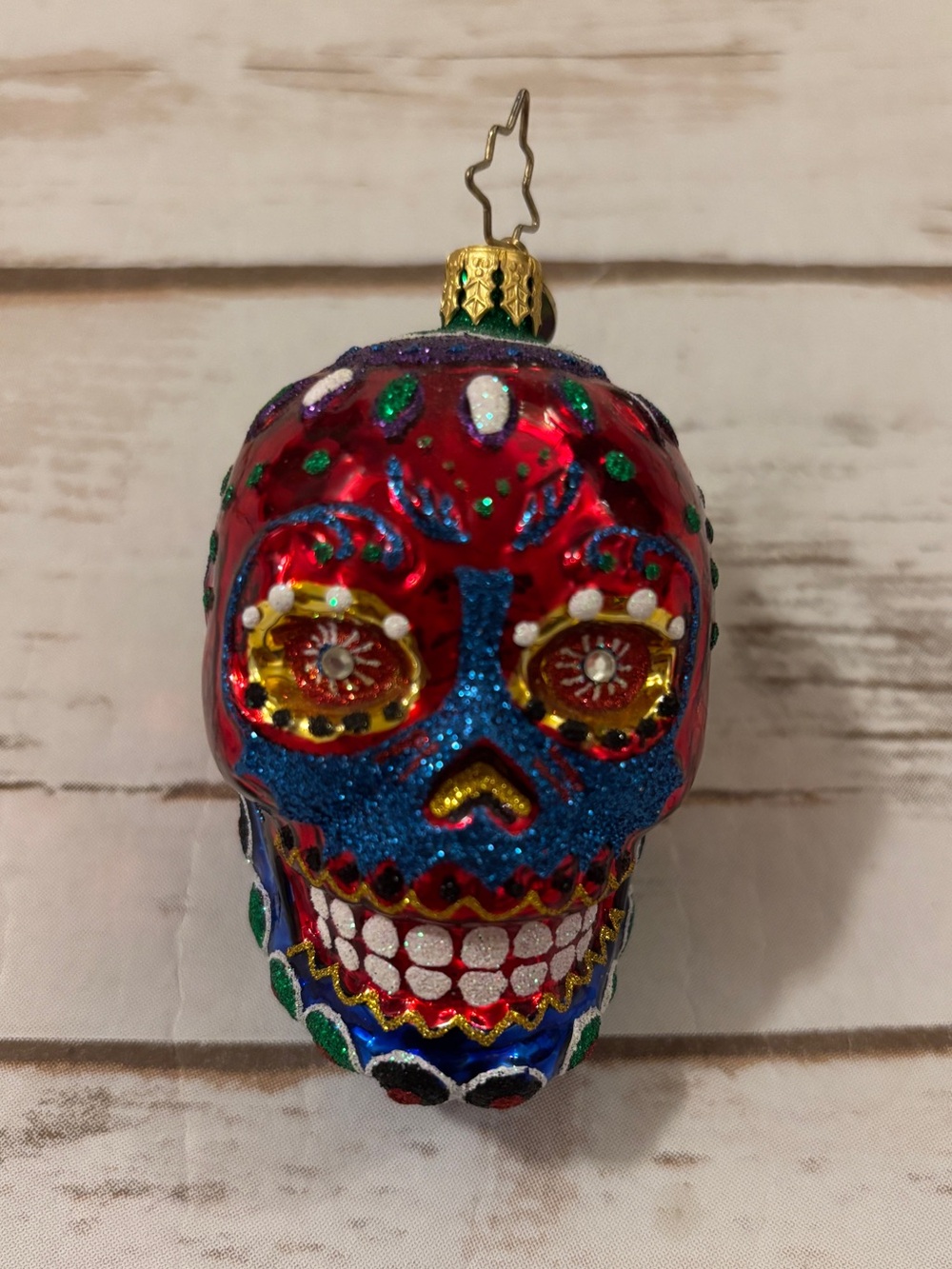 Christopher Radko Day of the Dead Sugar Skull Glass Christmas Ornament Calavera